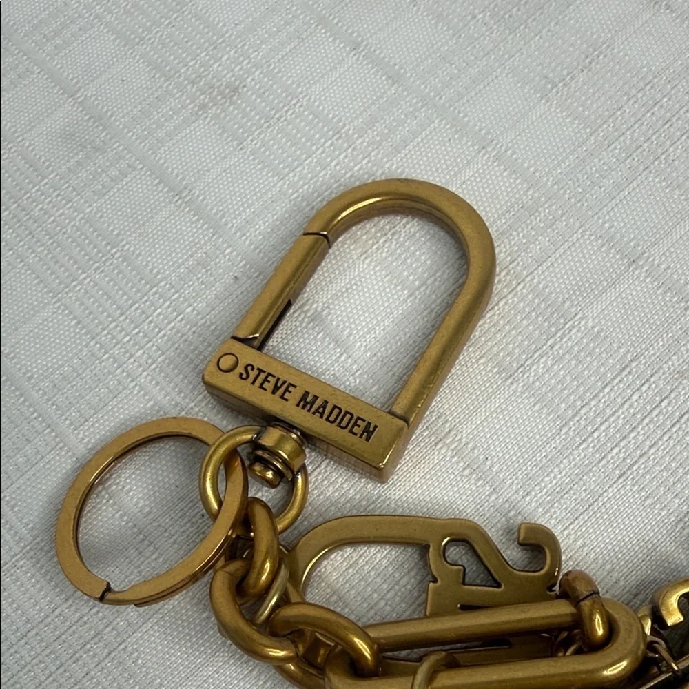 Steve Madden Brushed Gold Logo cluster Bag Charm/Keychain